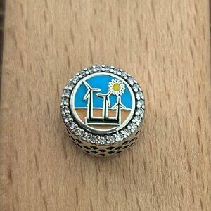 Pandora Engraved Button Charm Windmill Curacao Charm, S925 Silver Bracelets